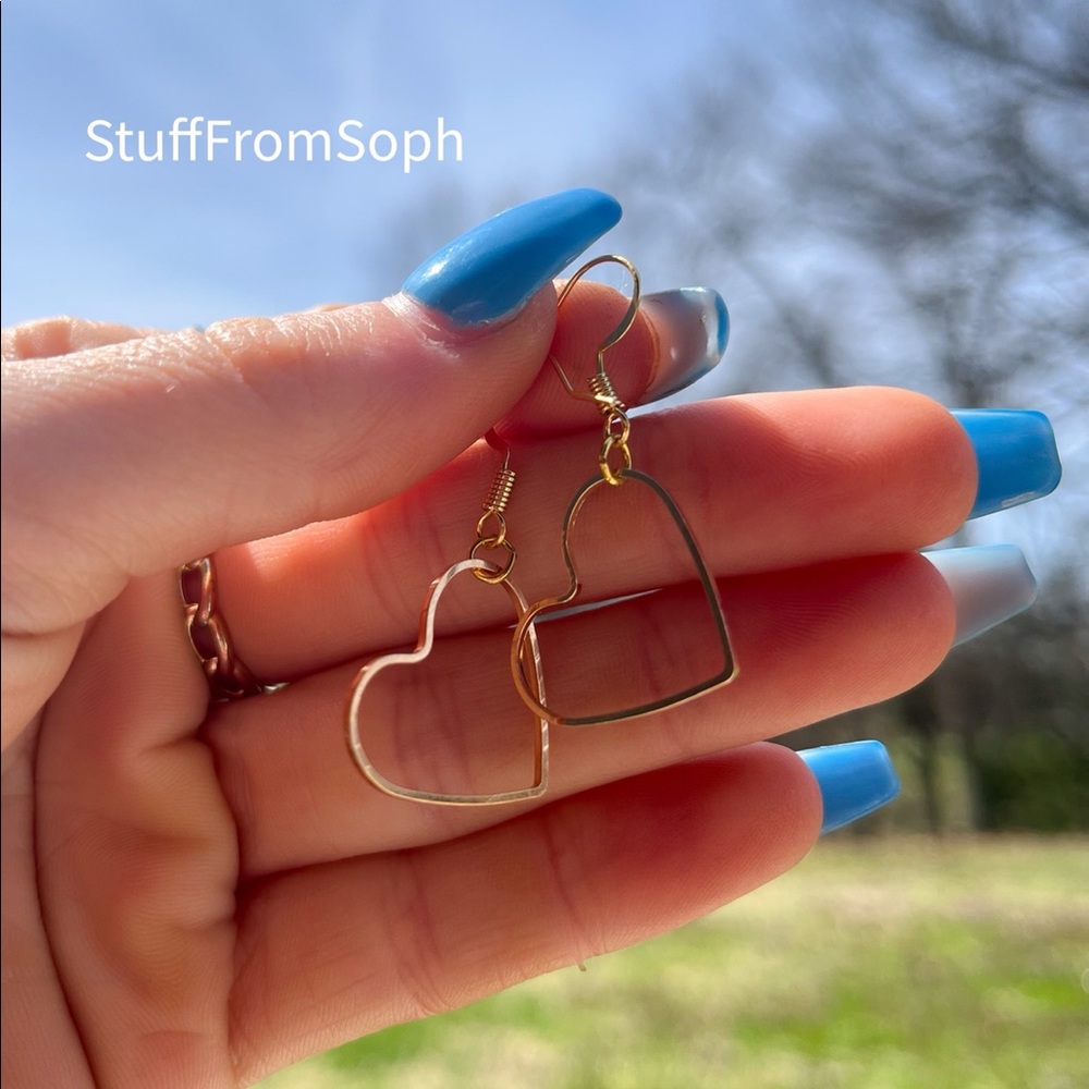 Gold Heart Earrings - Handmade